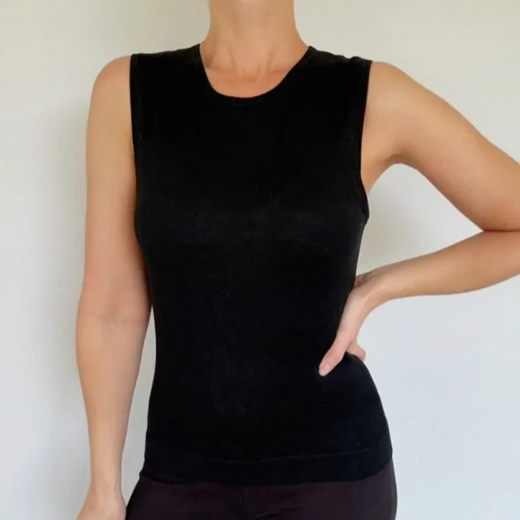 Vintage August Silk knits black sleeveless silk blend top size medium - Picture 1 of 12
